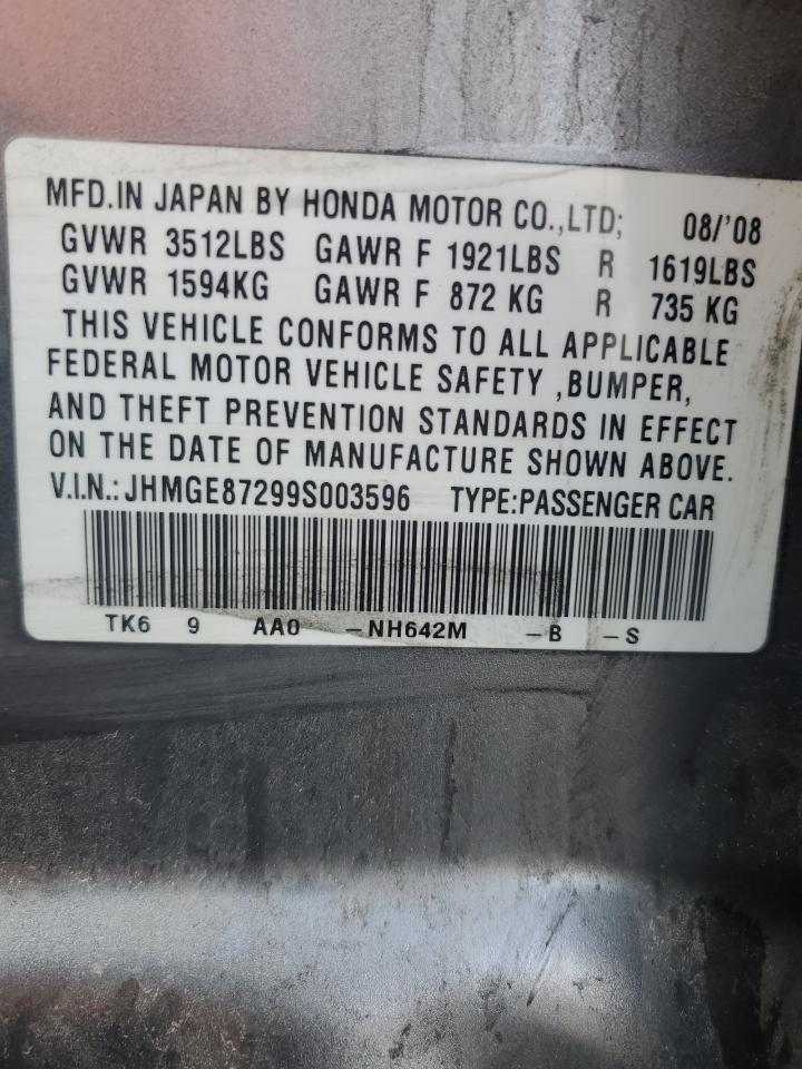 2009 Honda Fit VIN: JHMGE87299S003596 Lot: 56874375