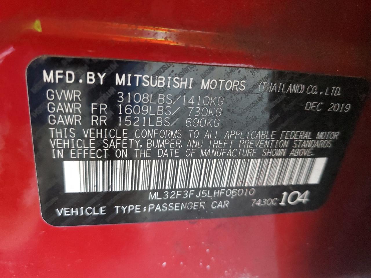 2020 Mitsubishi Mirage G4 Es VIN: ML32F3FJ5LHF06010 Lot: 56756545