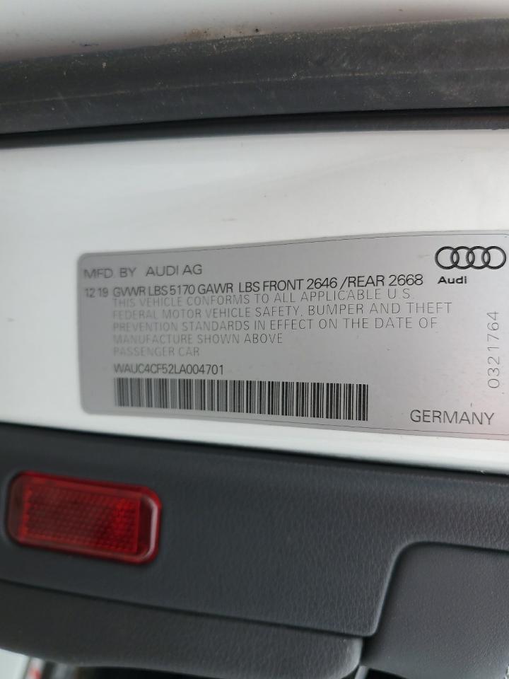 2020 Audi S5 Premium Plus VIN: WAUC4CF52LA004701 Lot: 58589095