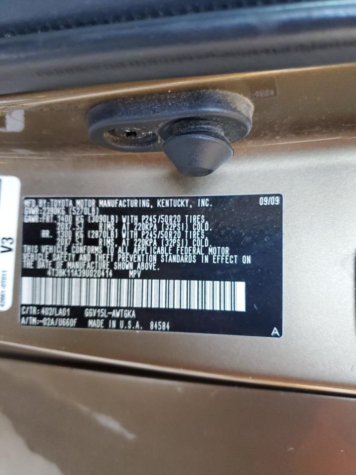 2009 Toyota Venza VIN: 4T3BK11A39U020414 Lot: 56382845