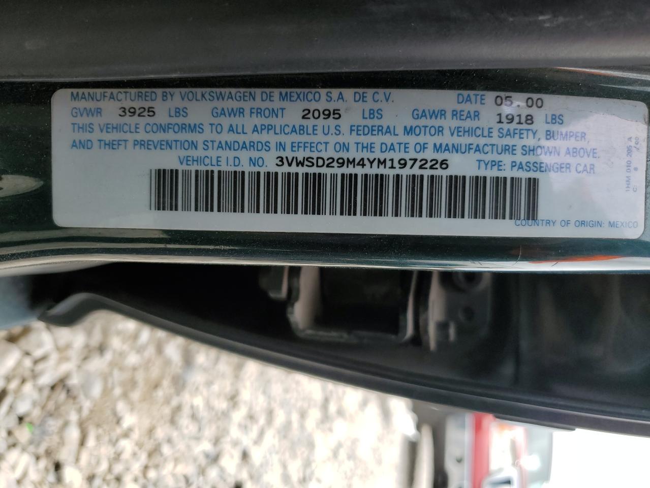 2000 Volkswagen Jetta Gls VIN: 3VWSD29M4YM197226 Lot: 57313985