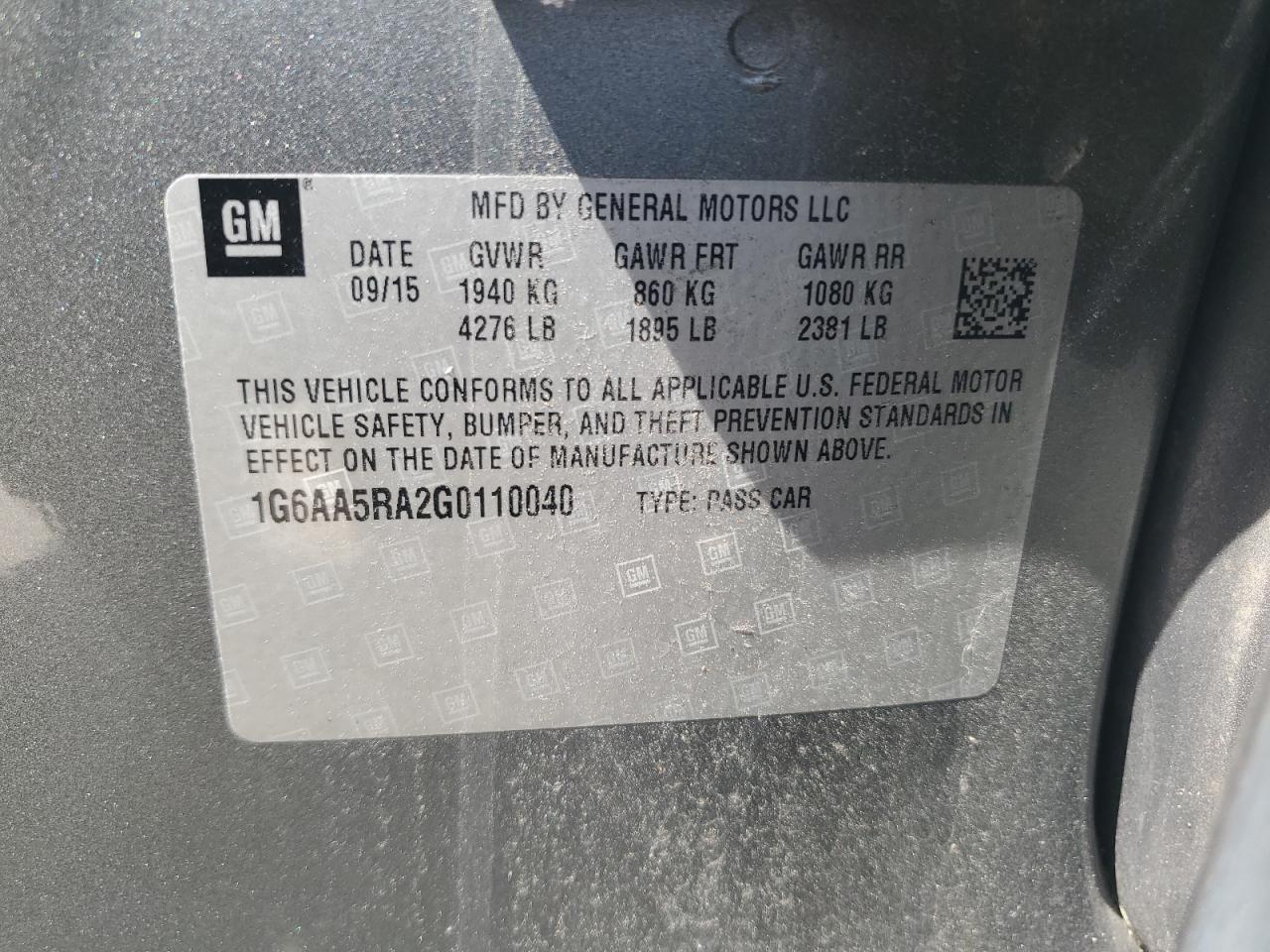 2016 Cadillac Ats VIN: 1G6AA5RA2G0110040 Lot: 56619645