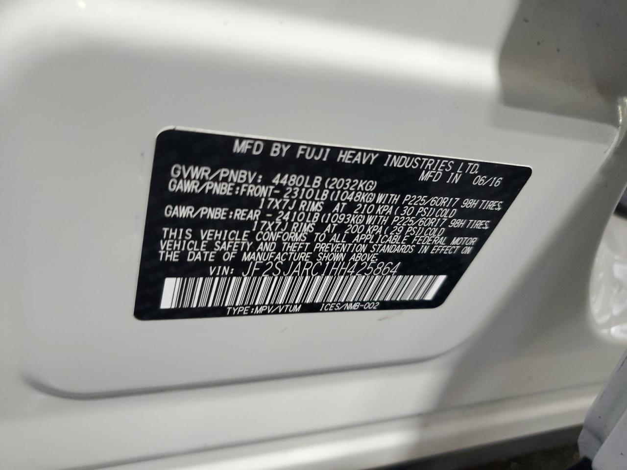 2017 Subaru Forester 2.5I Limited VIN: JF2SJARC1HH425864 Lot: 57142455
