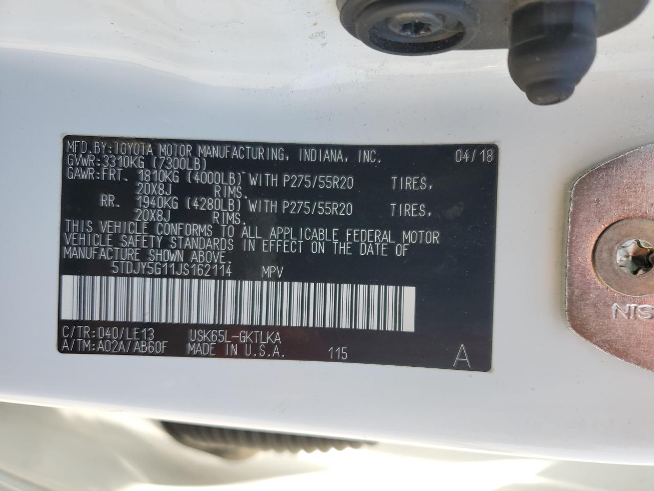 2018 Toyota Sequoia Limited VIN: 5TDJY5G11JS162114 Lot: 56395715