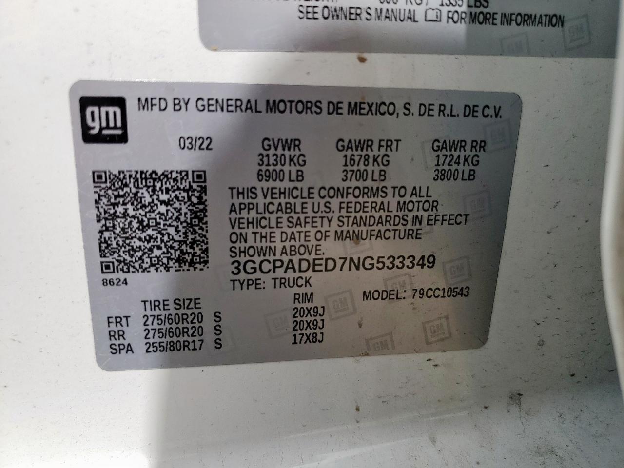 2022 Chevrolet Silverado C1500 Rst VIN: 3GCPADED7NG533349 Lot: 56895445