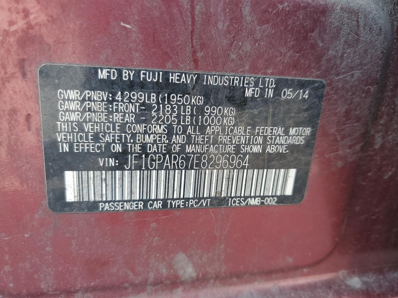 2014 Subaru Impreza Sport Limited VIN: JF1GPAR67E8296964 Lot: 56040175