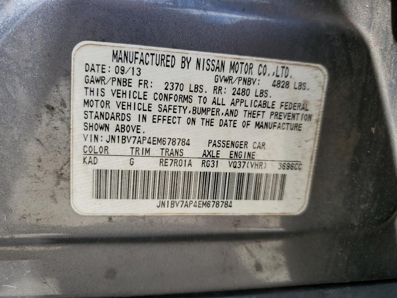 2014 Infiniti Q50 Base VIN: JN1BV7AP4EM678784 Lot: 56641775