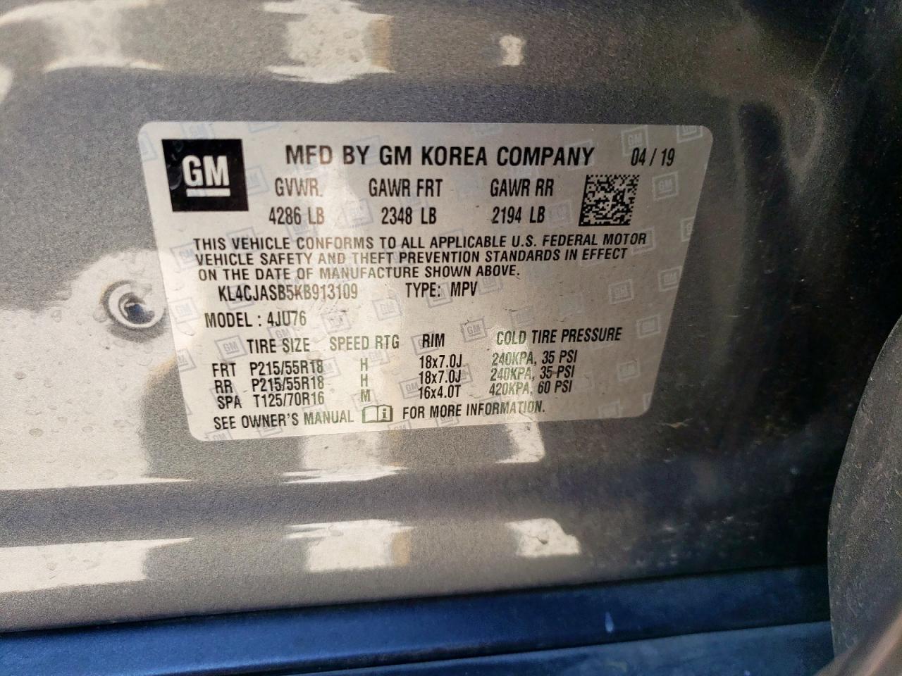 2019 Buick Encore Preferred VIN: KL4CJASB5KB913109 Lot: 56244535