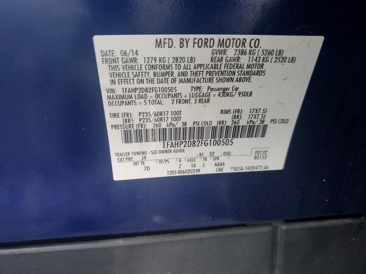 2015 Ford Taurus Se VIN: 1FAHP2D82FG100505 Lot: 56668775