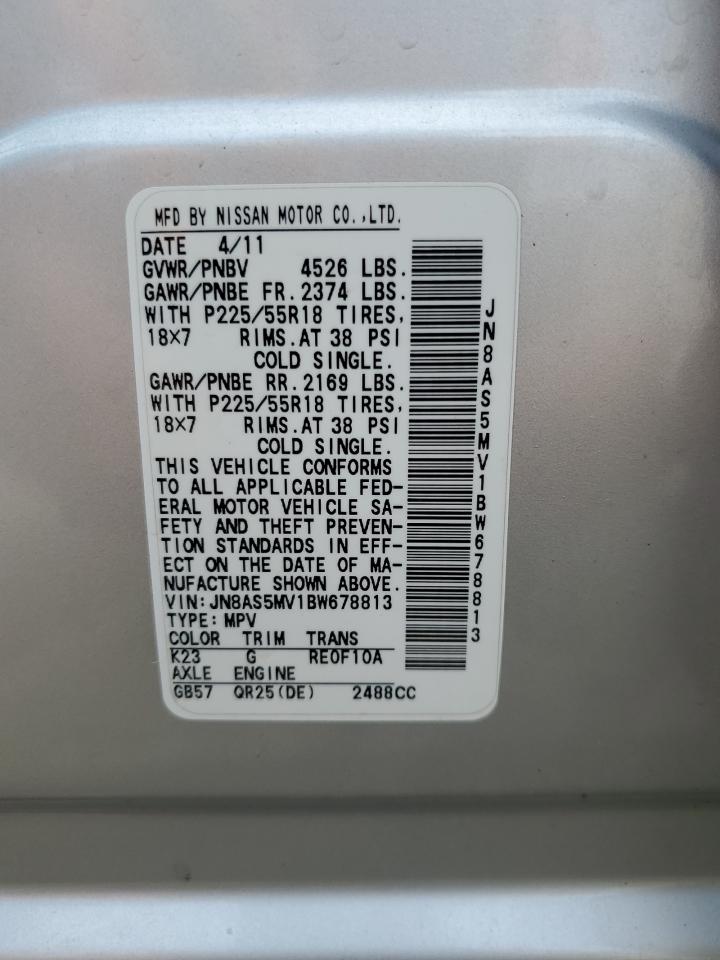 2011 Nissan Rogue S VIN: JN8AS5MV1BW678813 Lot: 56967805