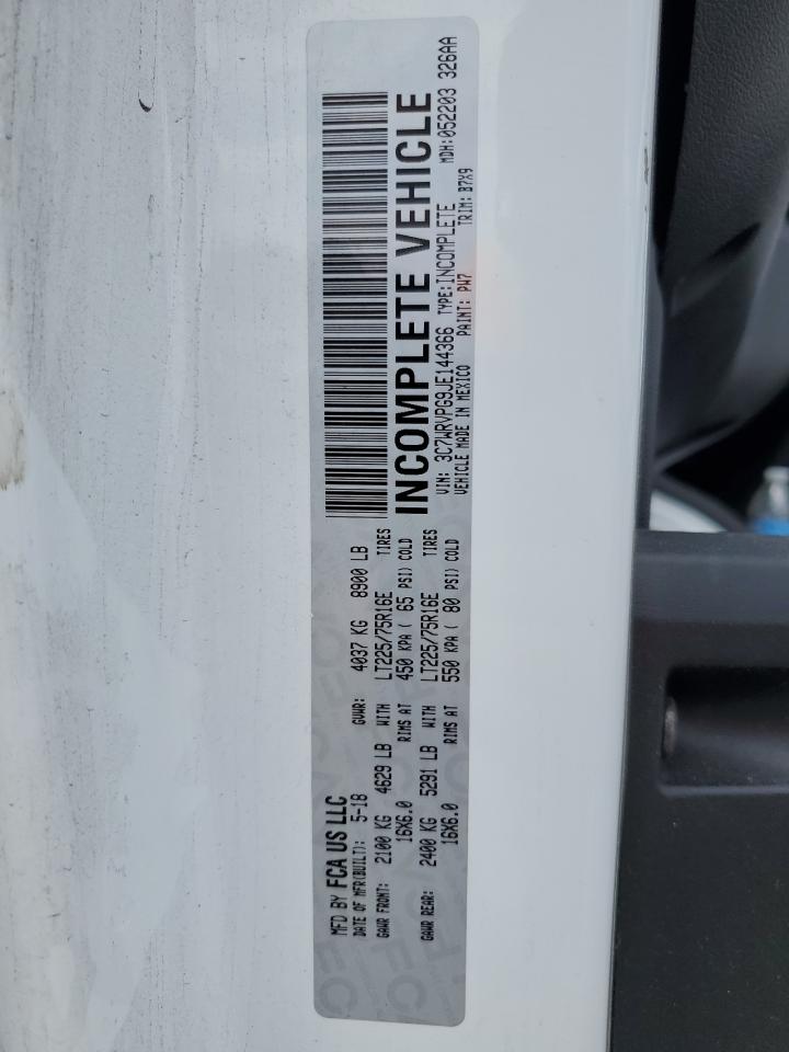 2018 Ram Promaster 2500 2500 High VIN: 3C7WRVPG9JE144366 Lot: 56308015