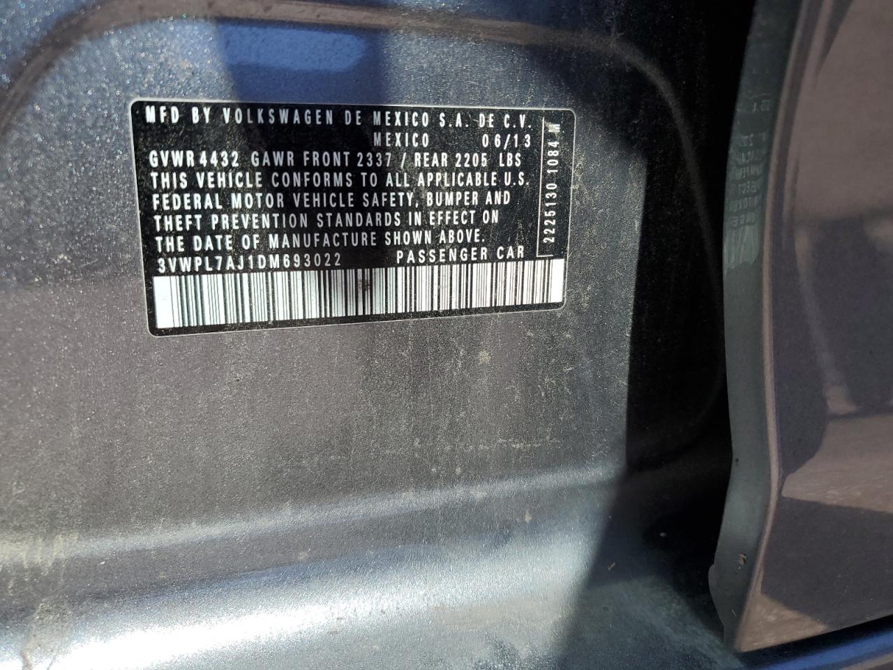 2013 Volkswagen Jetta Tdi VIN: 3VWPL7AJ1DM693022 Lot: 58327165