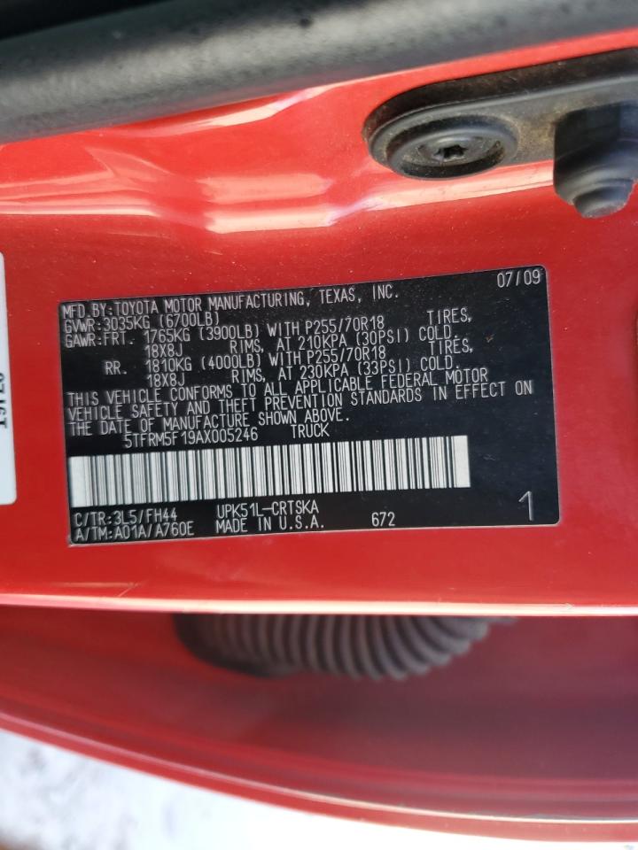2010 Toyota Tundra Double Cab Sr5 VIN: 5TFRM5F19AX005246 Lot: 57240595