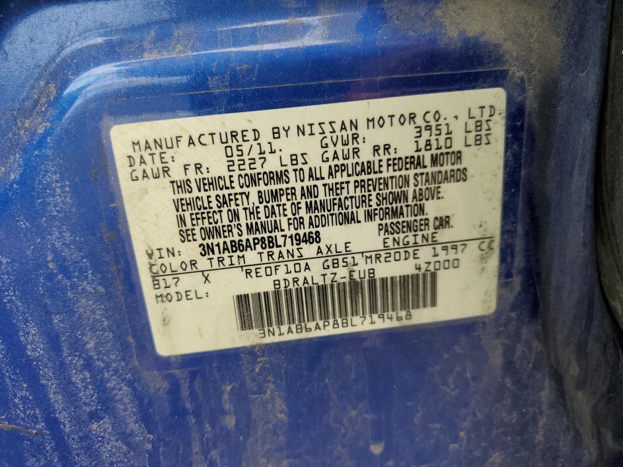 2011 Nissan Sentra 2.0 VIN: 3N1AB6AP8BL719468 Lot: 80374075