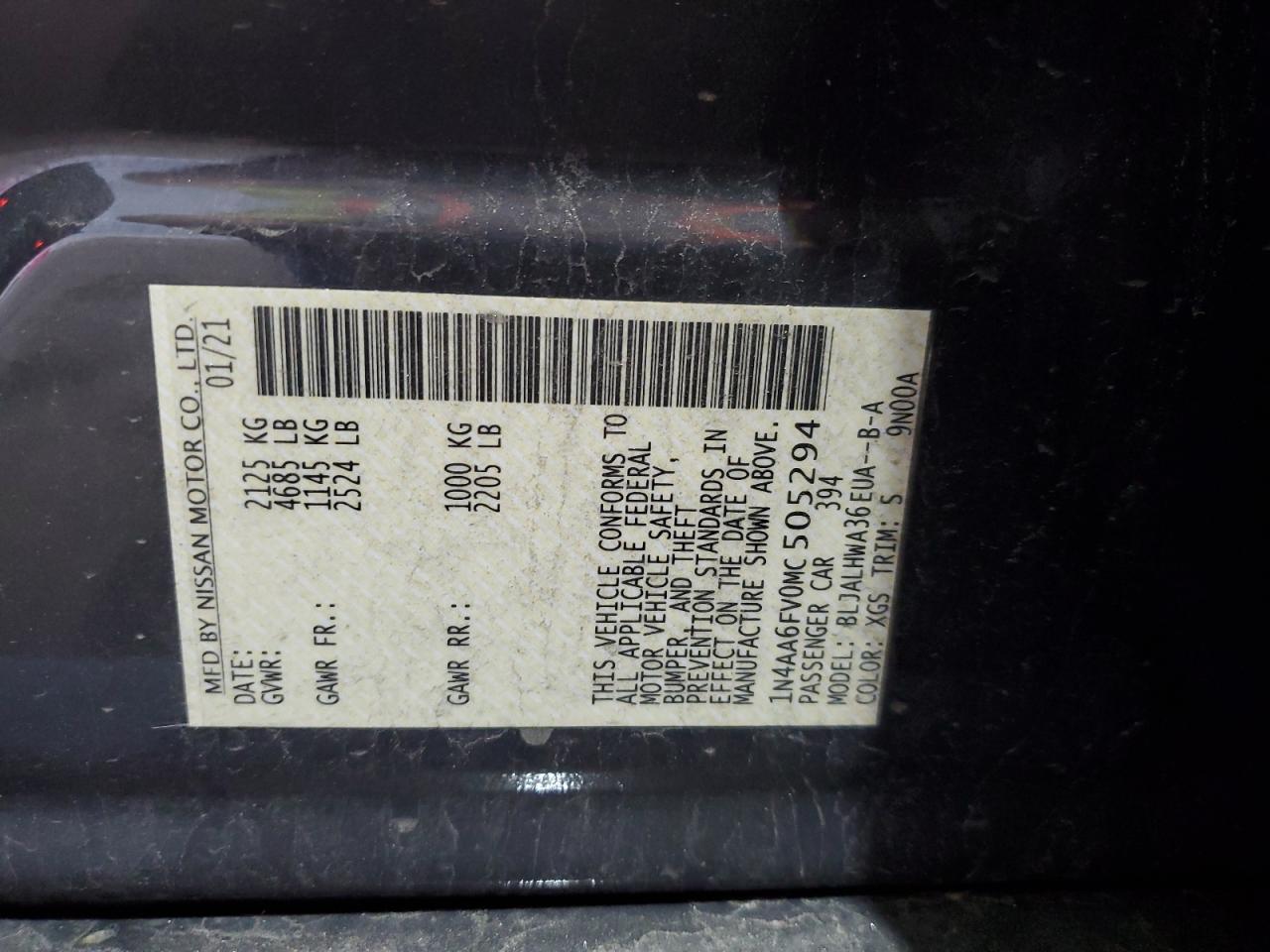 2021 Nissan Maxima Platinum VIN: 1N4AA6FV0MC505294 Lot: 57207285
