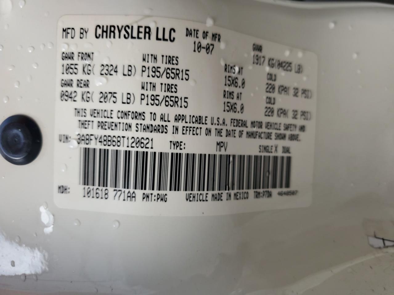 2008 Chrysler Pt Cruiser VIN: 3A8FY48B68T120621 Lot: 56473555