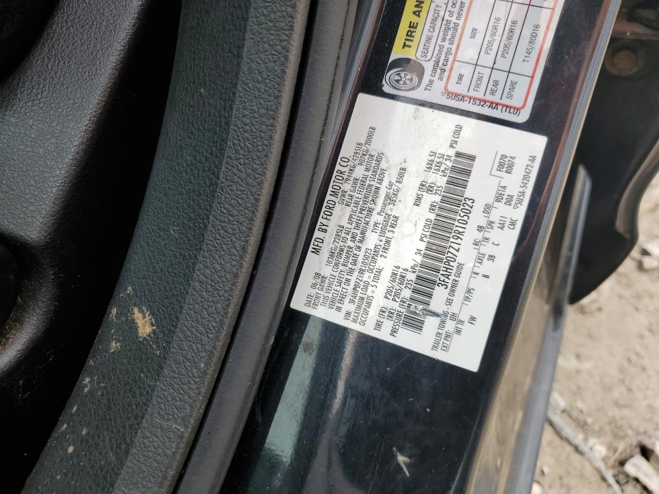 2009 Ford Fusion Se VIN: 3FAHP07Z19R105023 Lot: 57099815