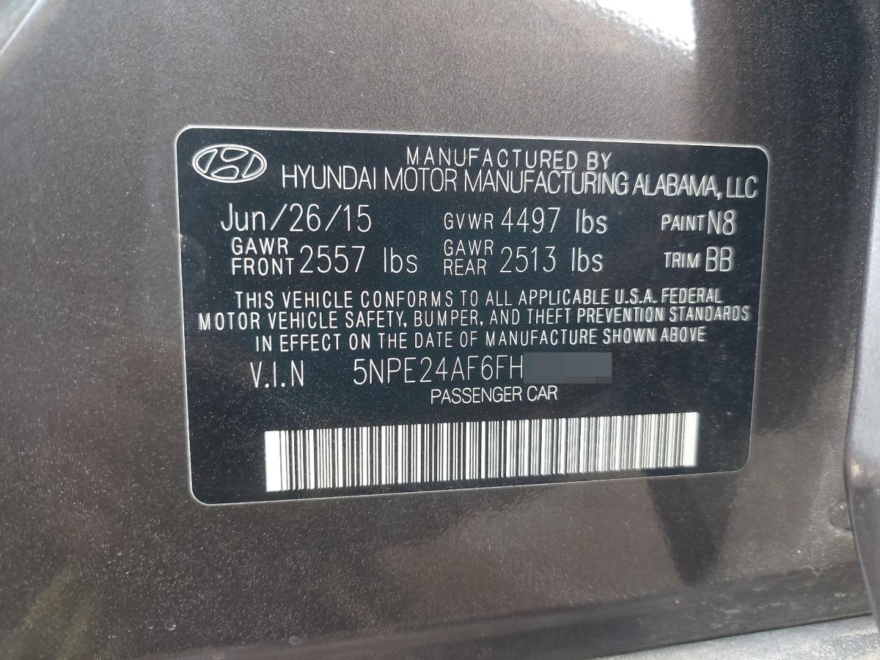 5NPE24AF6FH259145 - 2015 Hyundai SONATA - #56083485