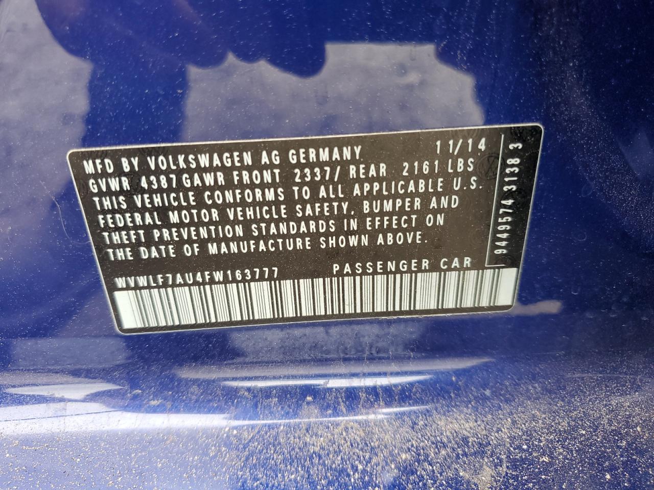 2015 Volkswagen Golf R VIN: WVWLF7AU4FW163777 Lot: 56800245