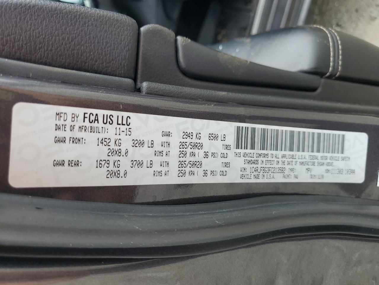 2015 Jeep Grand Cherokee Limited VIN: 1C4RJFBG3FC213582 Lot: 58658635