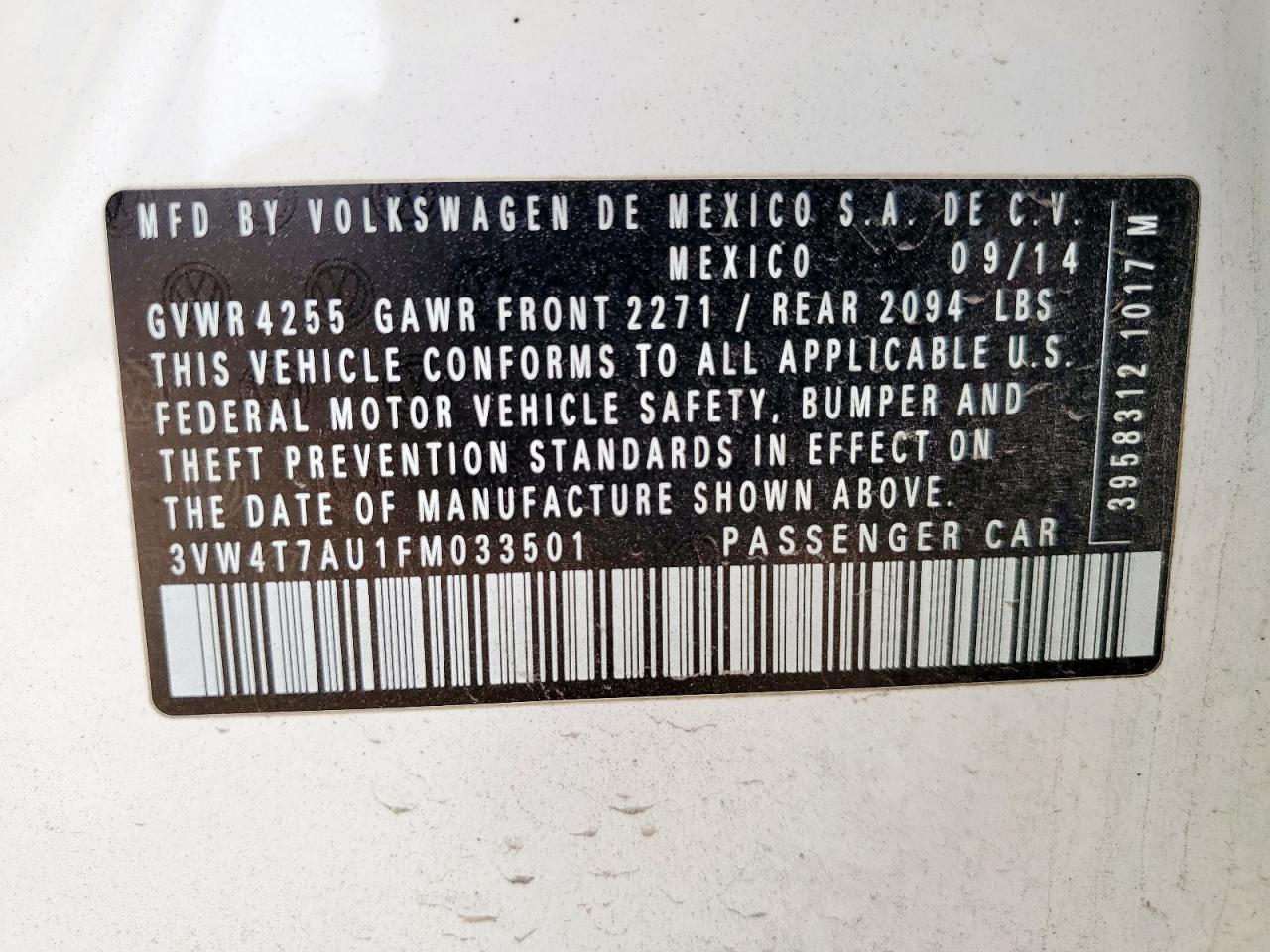 2015 Volkswagen Gti VIN: 3VW4T7AU1FM033501 Lot: 59199545