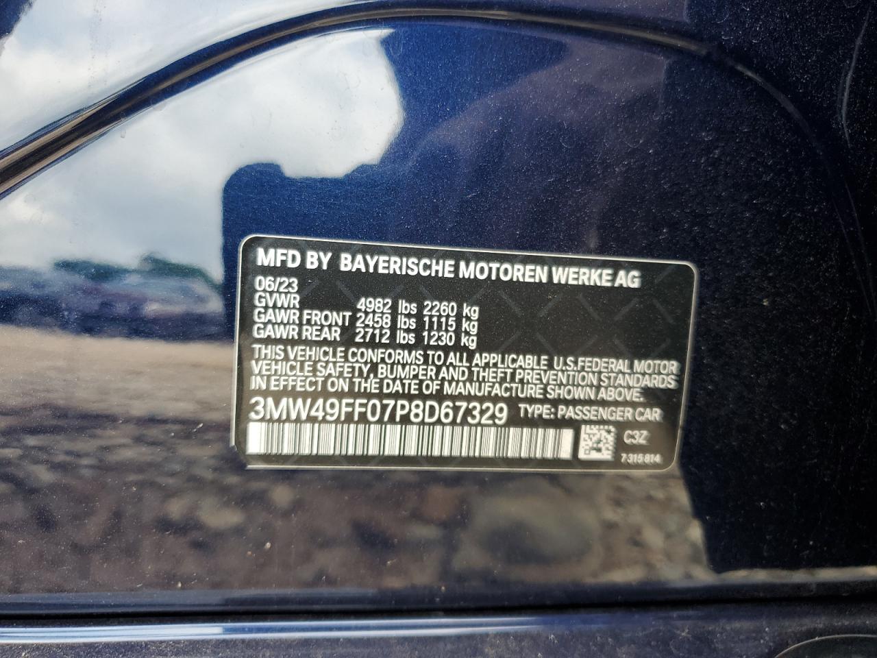 2023 BMW M340Xi VIN: 3MW49FF07P8D67329 Lot: 57222435