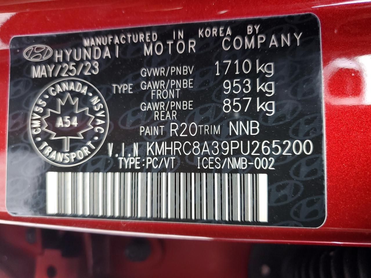 2023 Hyundai Venue Sel VIN: KMHRC8A39PU265200 Lot: 56159345