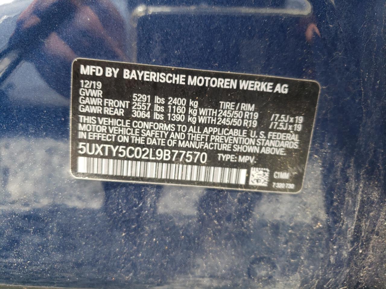 2020 BMW X3 xDrive30I VIN: 5UXTY5C02L9B77570 Lot: 56756895