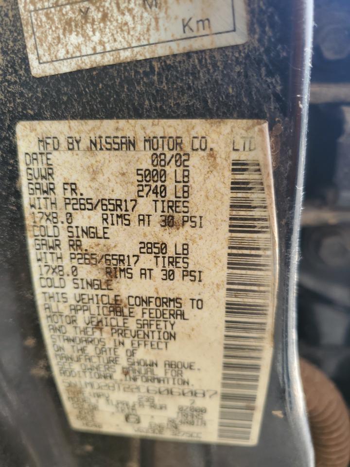 2002 Nissan Xterra Se VIN: 5N1MD28T22C606087 Lot: 54707015