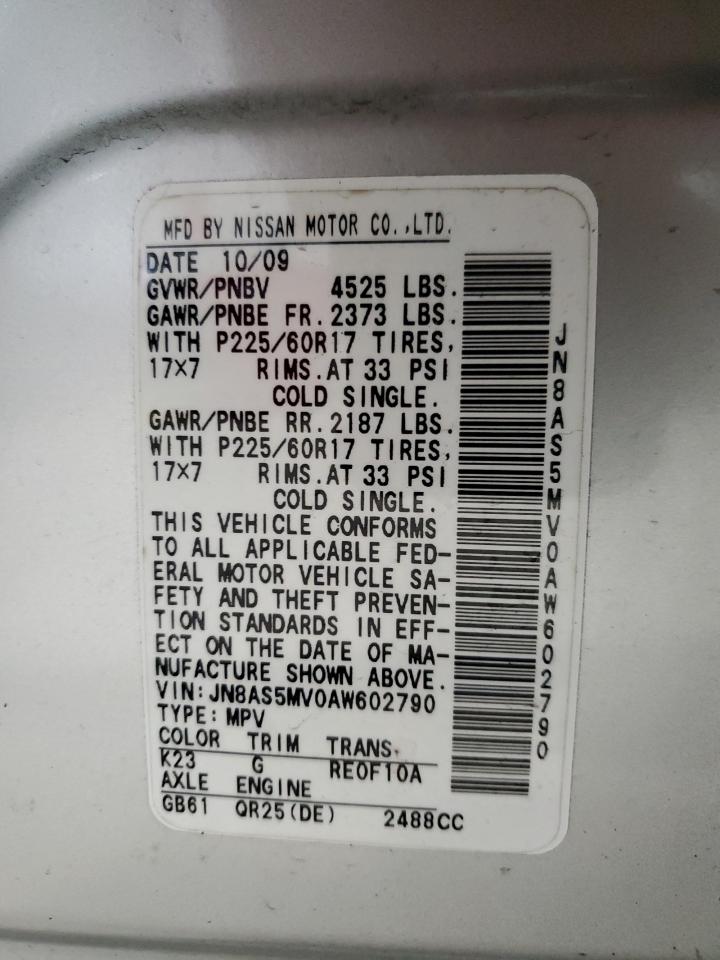 2010 Nissan Rogue S VIN: JN8AS5MV0AW602790 Lot: 56946765