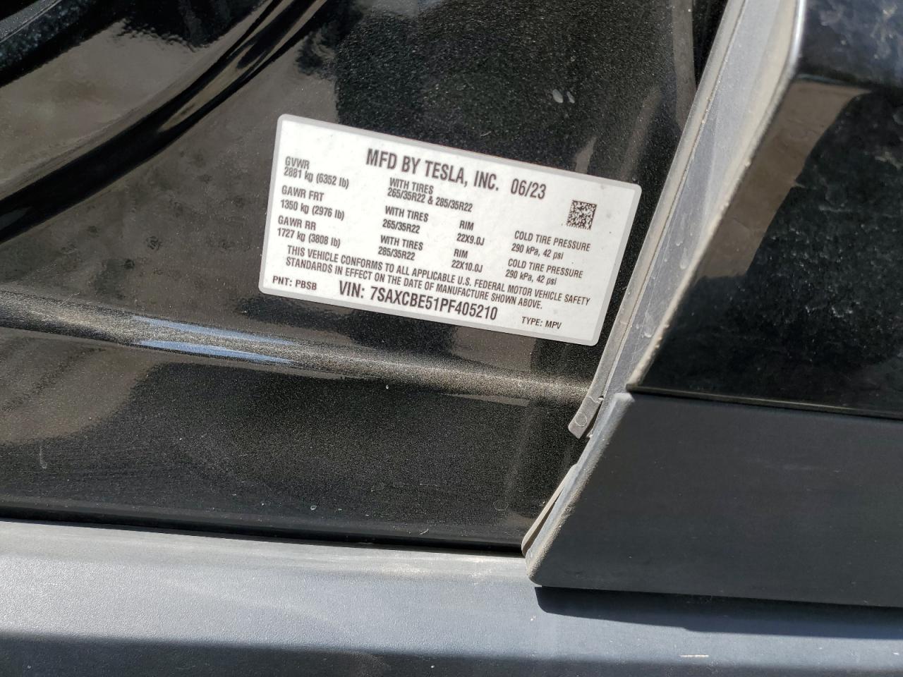 2023 Tesla Model X VIN: 7SAXCBE51PF405210 Lot: 57278735