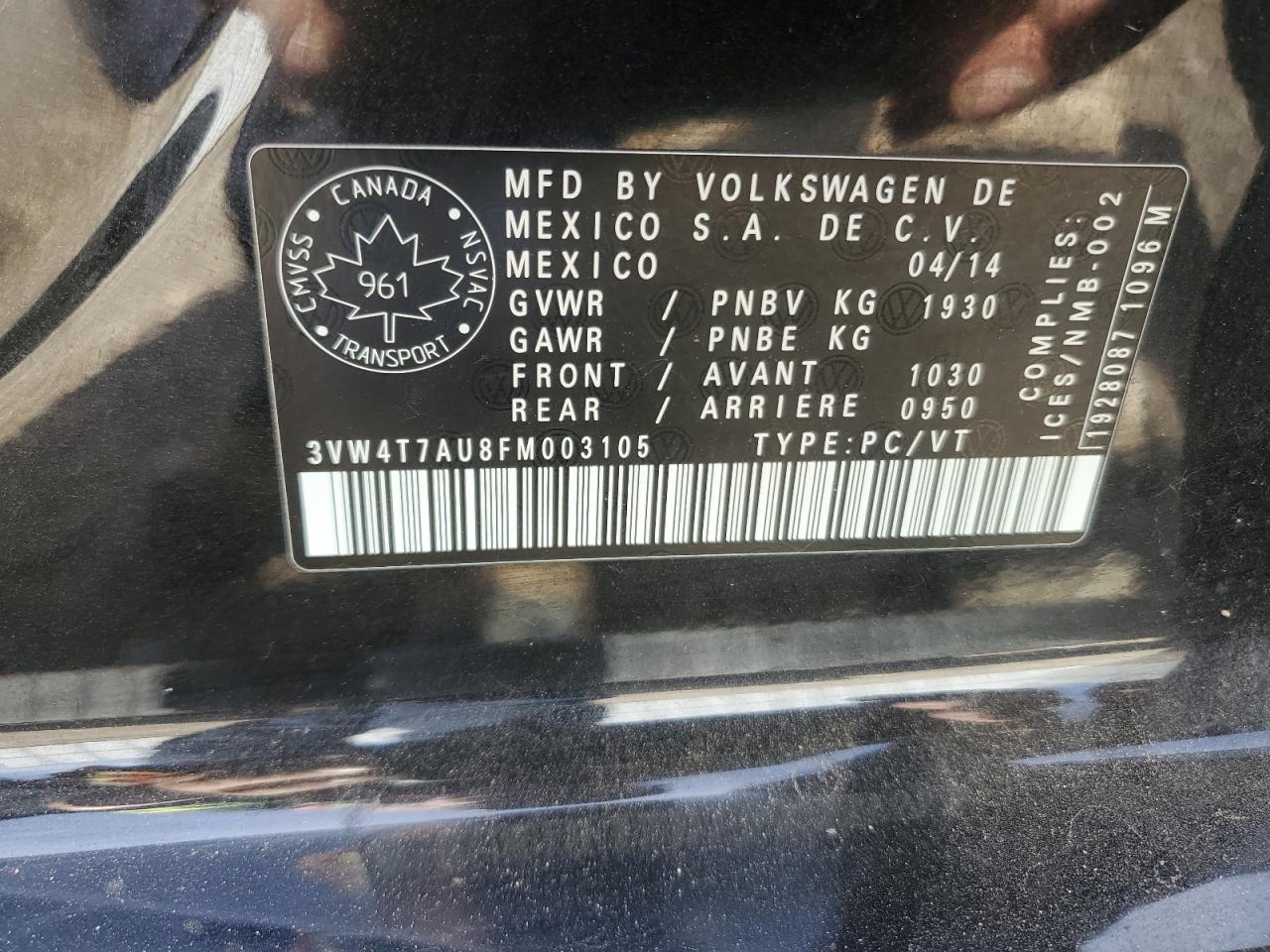 2015 Volkswagen Gti VIN: 3VW4T7AU8FM003105 Lot: 58655585