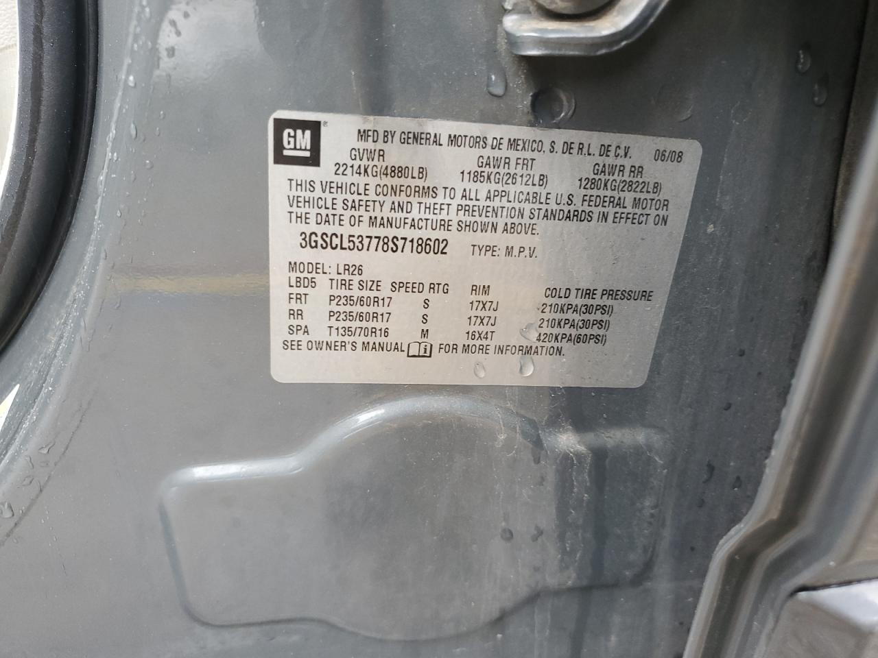 2008 Saturn Vue Xr VIN: 3GSCL53778S718602 Lot: 57809885