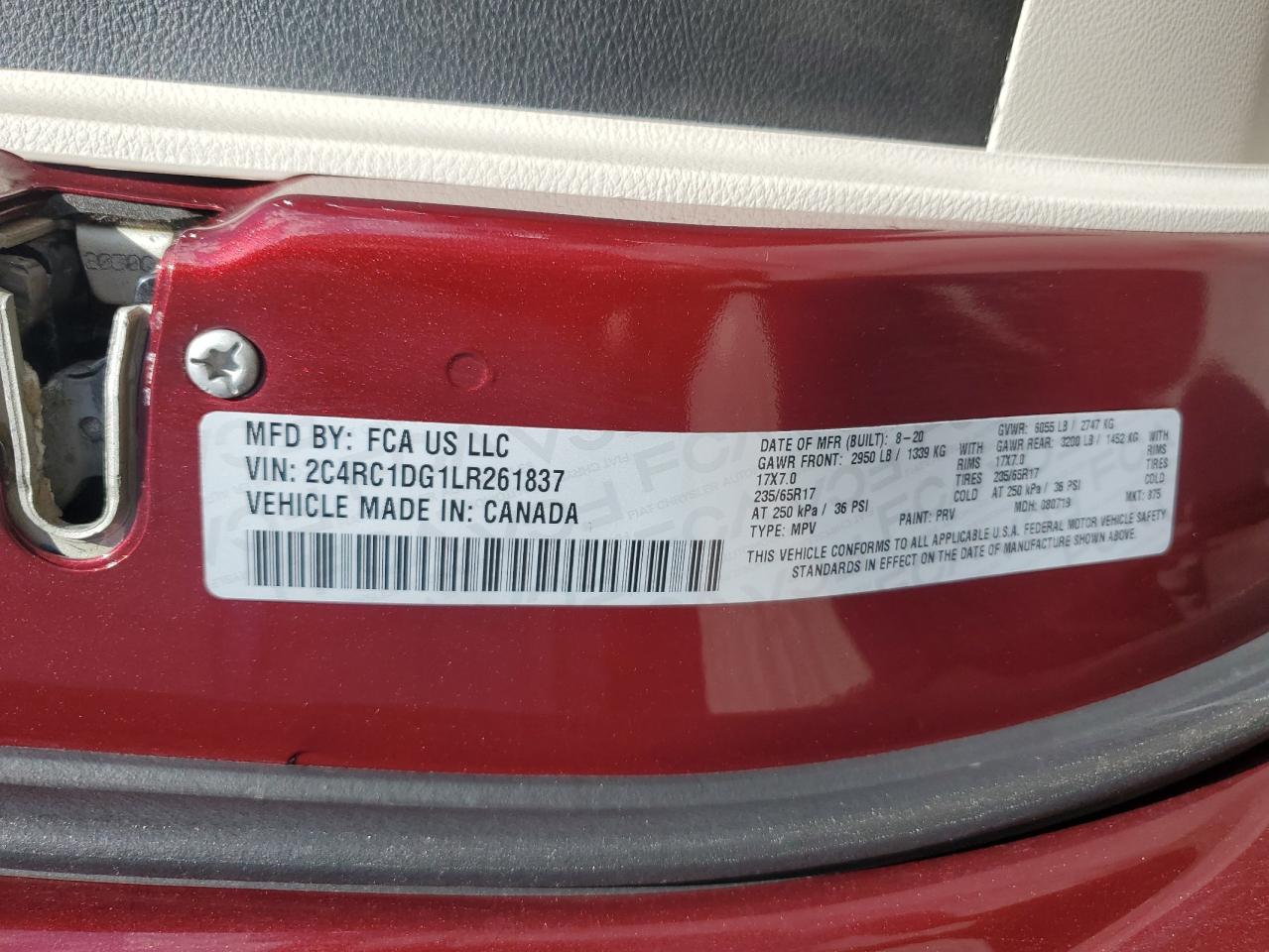 2020 Chrysler Voyager Lxi VIN: 2C4RC1DG1LR261837 Lot: 56412495