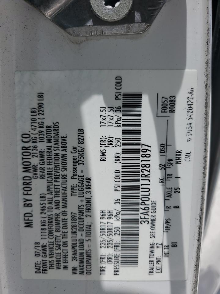 2018 Ford Fusion Se Hybrid VIN: 3FA6P0LU1JR281897 Lot: 54033875