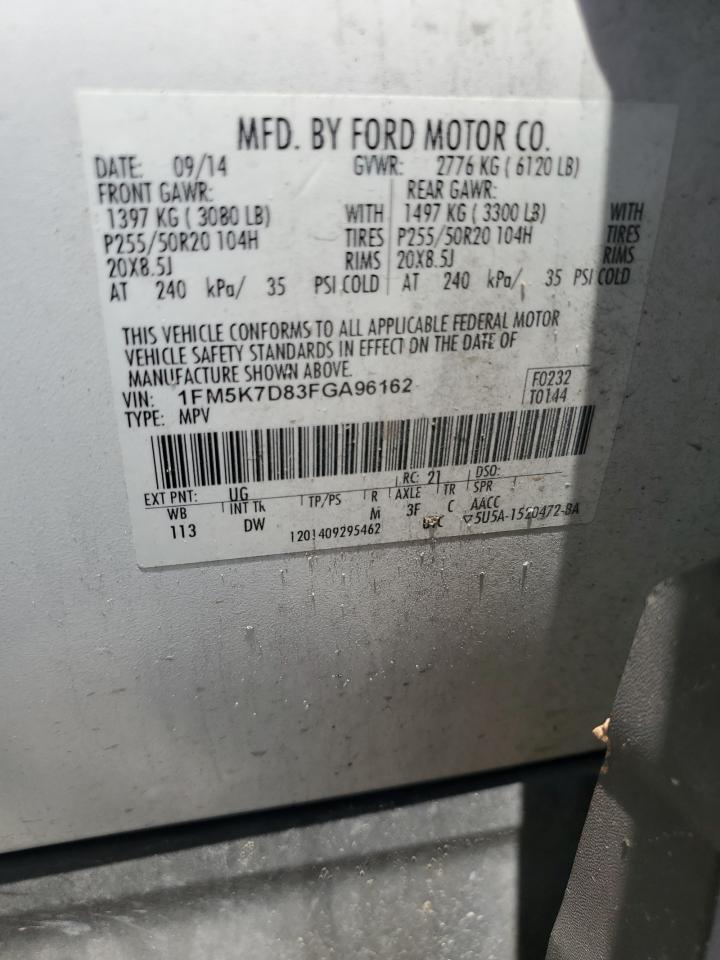 2015 Ford Explorer Xlt VIN: 1FM5K7D83FGA96162 Lot: 56970155