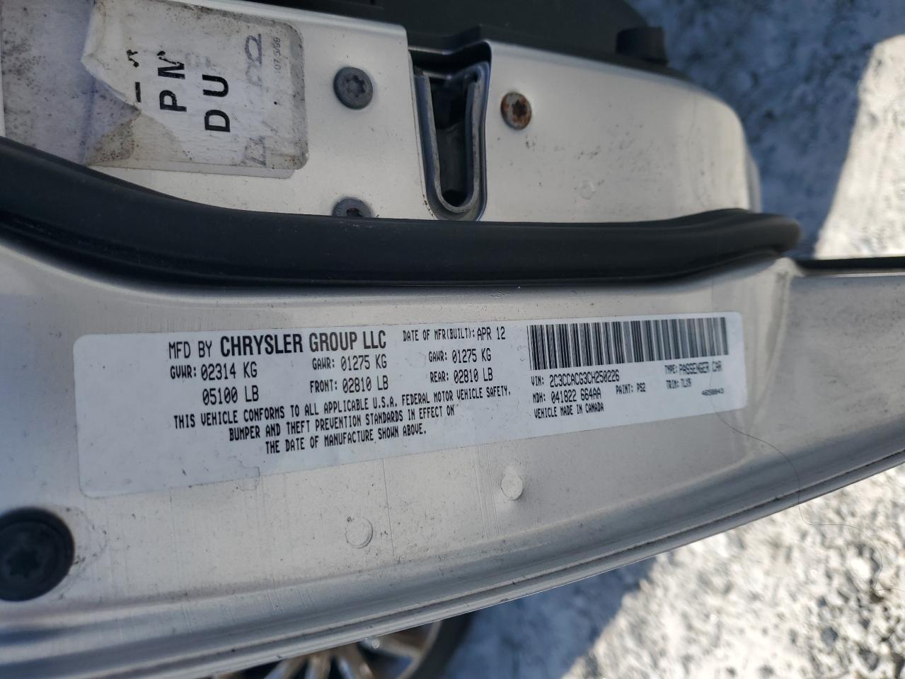 2012 Chrysler 300 Limited VIN: 2C3CCACG3CH250226 Lot: 55752485