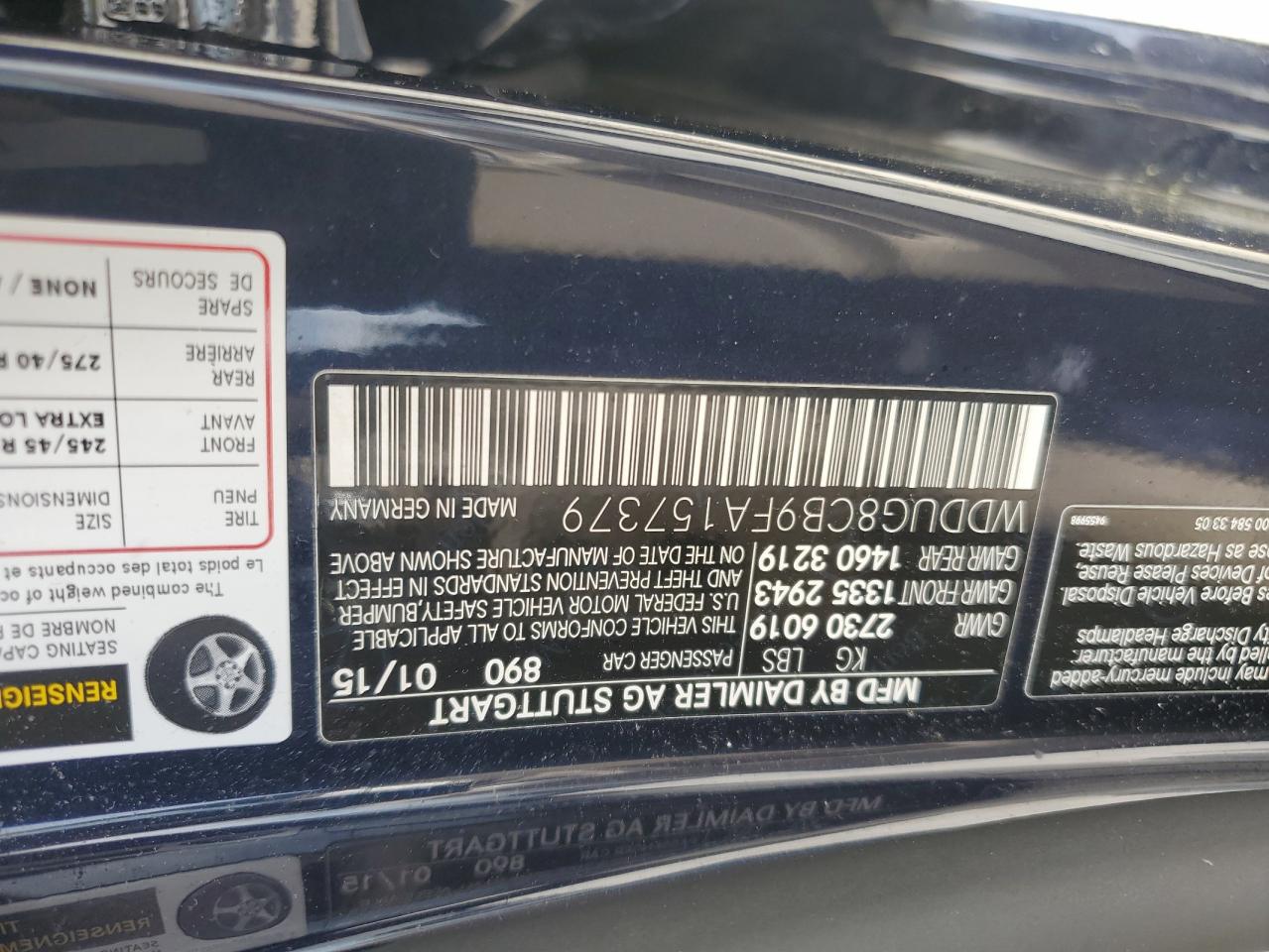 2015 Mercedes-Benz S 550 VIN: WDDUG8CB9FA157379 Lot: 56867245