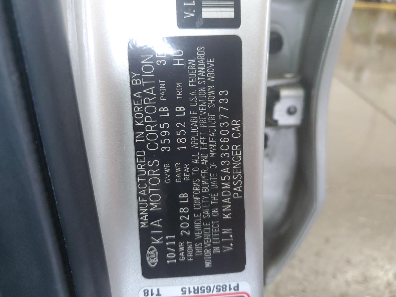 2012 Kia Rio Lx VIN: KNADM5A33C6037733 Lot: 55987035