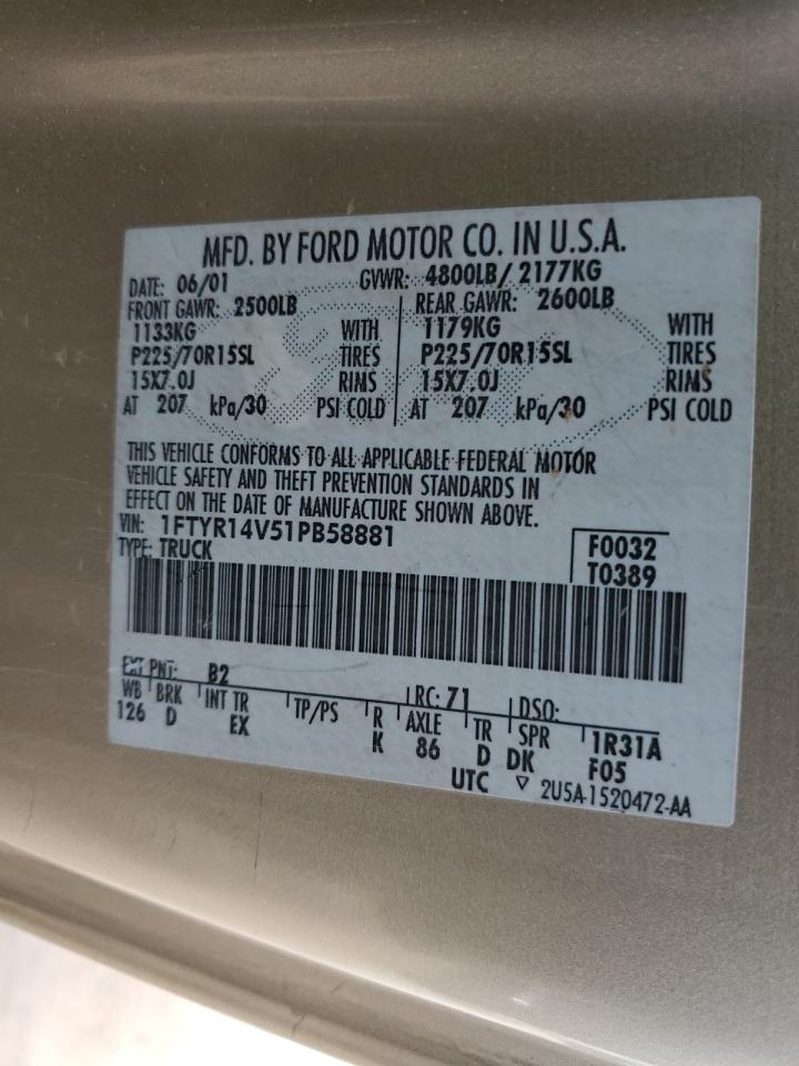 2001 Ford Ranger Super Cab VIN: 1FTYR14V51PB58881 Lot: 56371955