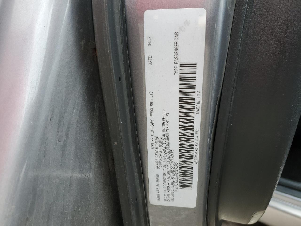 2008 Subaru Legacy 2.5I VIN: 4S3BL616786203515 Lot: 56351195