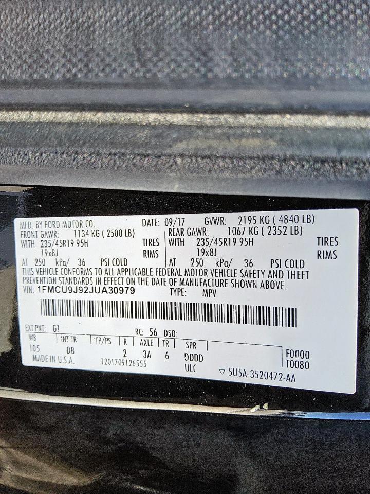 1FMCU9J92JUA30979 FORD ESCAPE 2018