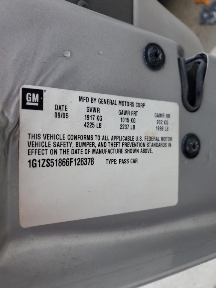 2006 Chevrolet Malibu Ls VIN: 1G1ZS51866F126378 Lot: 56990475