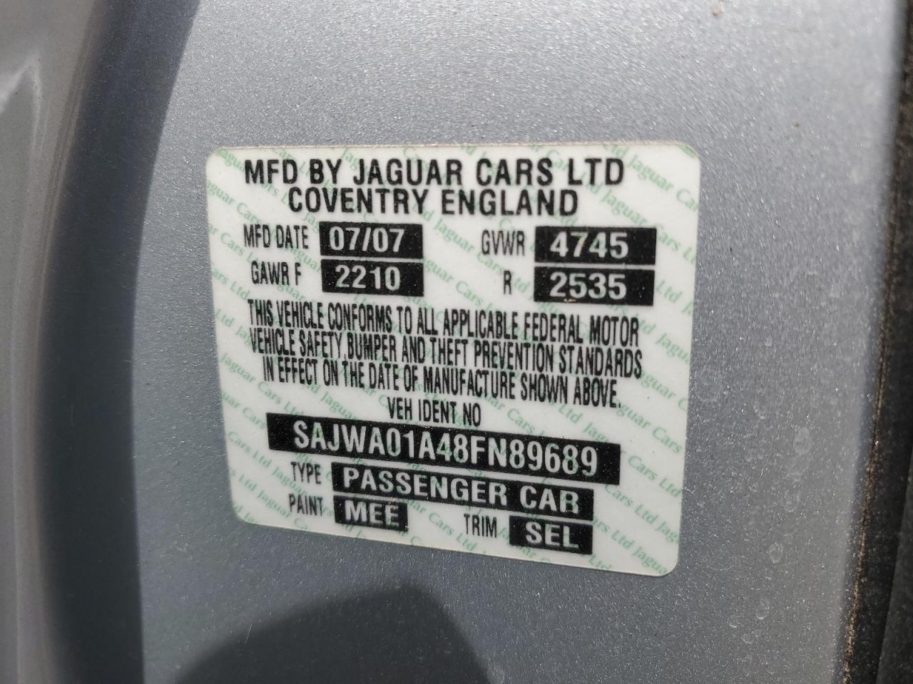 2008 Jaguar S-Type VIN: SAJWA01A48FN89689 Lot: 58586445