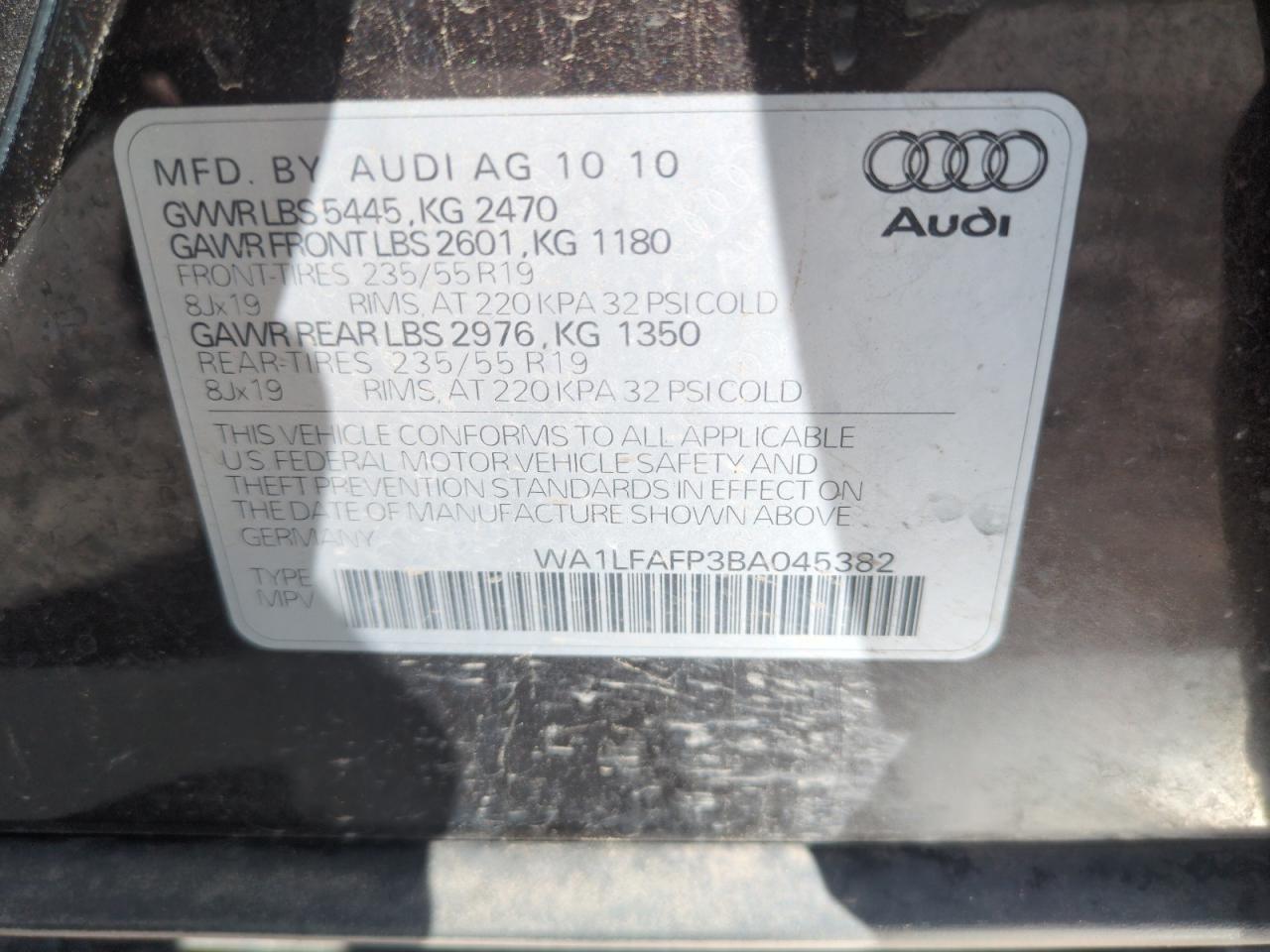 2011 Audi Q5 Premium Plus VIN: WA1LFAFP3BA045382 Lot: 57238915