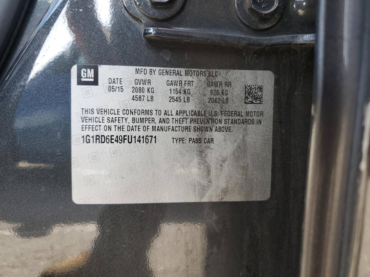2015 Chevrolet Volt VIN: 1G1RD6E49FU141671 Lot: 58339815