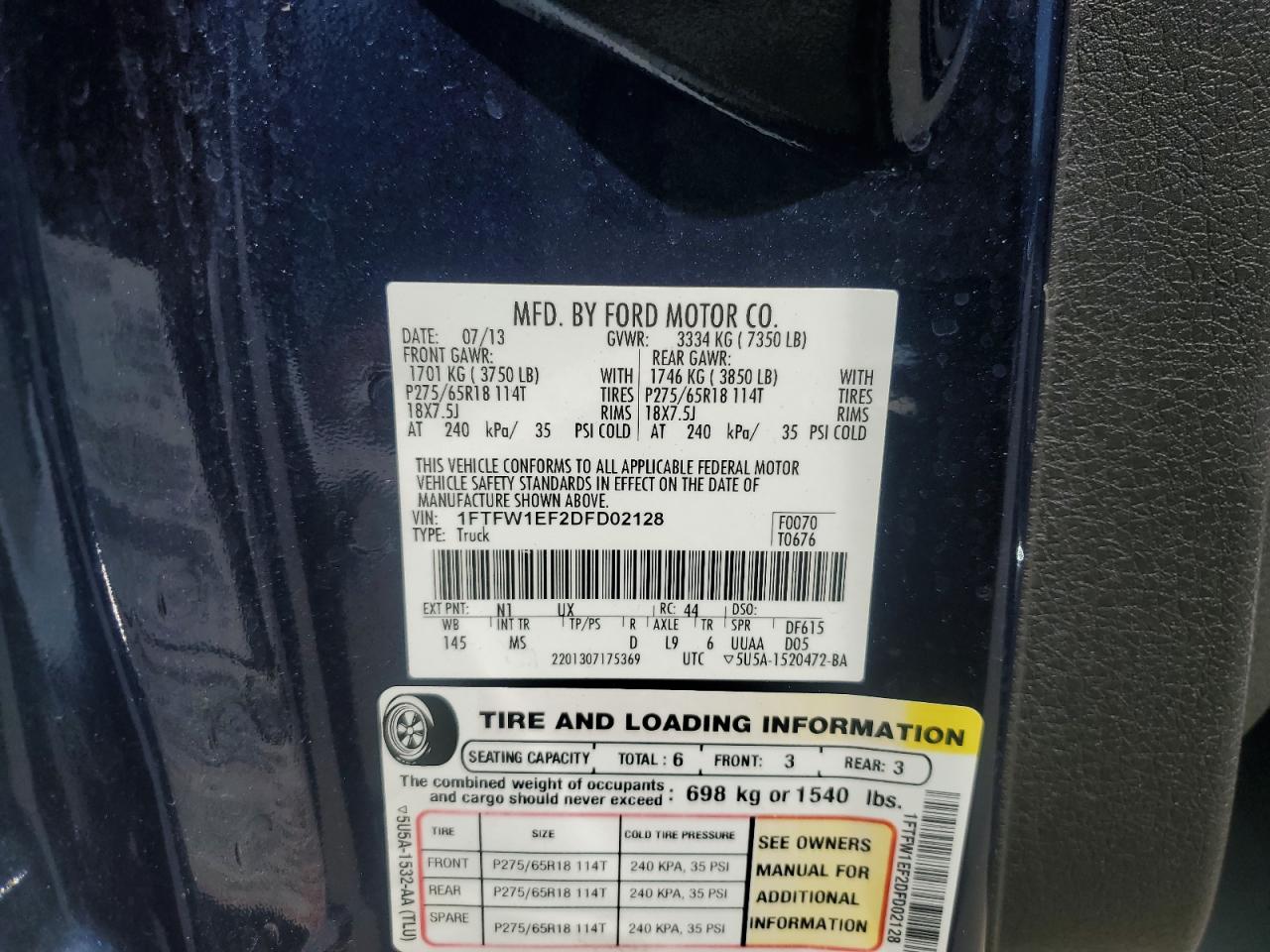 2013 Ford F150 Supercrew VIN: 1FTFW1EF2DFD02128 Lot: 56557915