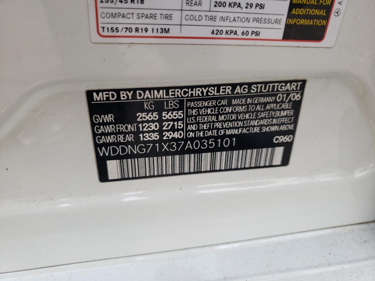 2007 Mercedes-Benz S 550 VIN: WDDNG71X37A035101 Lot: 57164545