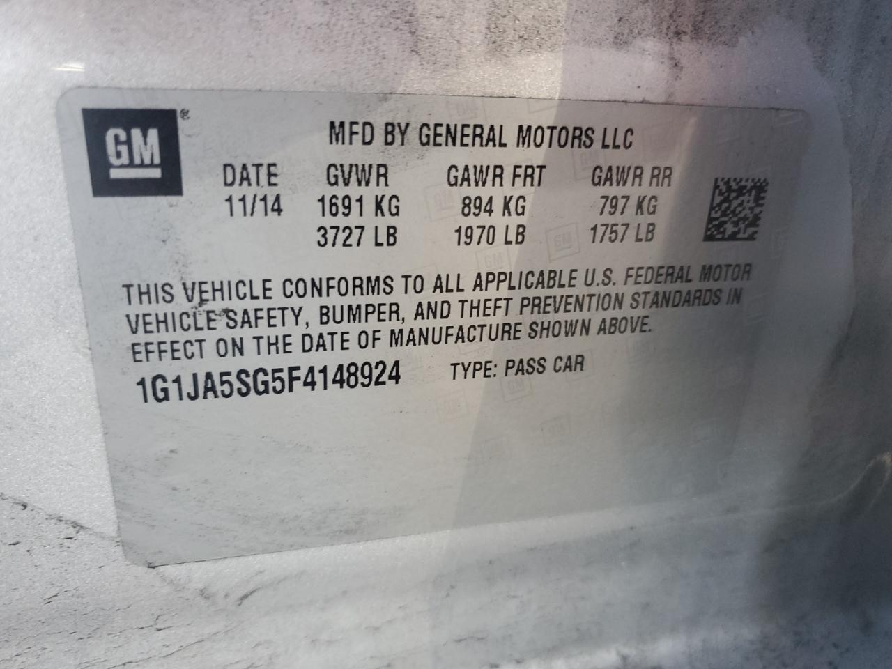 2015 Chevrolet Sonic Ls VIN: 1G1JA5SG5F4148924 Lot: 56971875