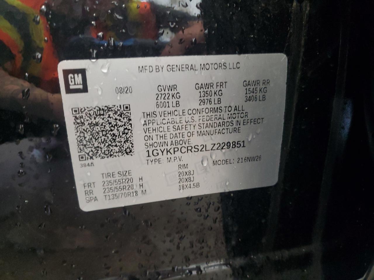 2020 Cadillac Xt6 Premium Luxury VIN: 1GYKPCRS2LZ229851 Lot: 58633975